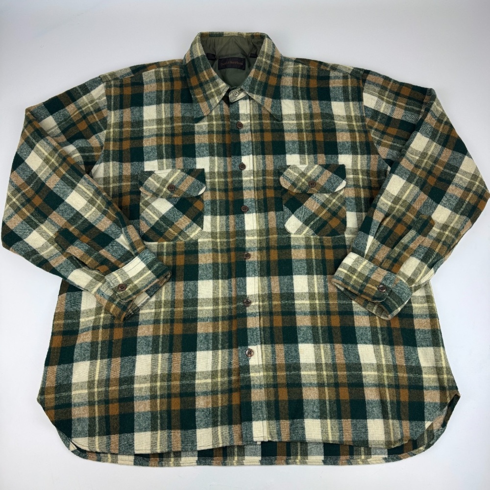 Vintage David Harrison Mens Size XL Wool Blend Plaid Flannel Shirt Green